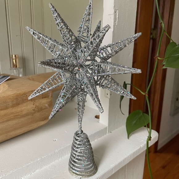 SILVER IRIDESCENT STARBURST CHRISTMAS TREE TOPPER - Picture 5 of 6